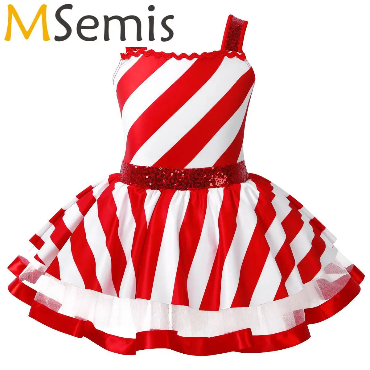 Kids Girls Candy Cane Santa Claus Ballet Leotard Dress Sequins Christmas Xmas Costume Striped Ice Skating Roller Dancewear