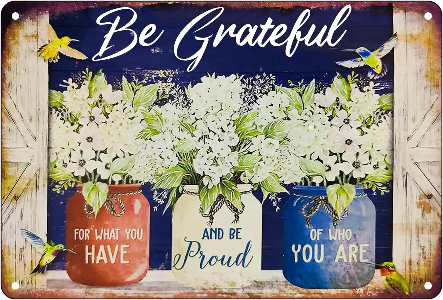 1p,Vintage Flowers Metal Tin Sign, Garden Tin Sign, Be Grateful Home Garden Decor Office Decorations Home Garage Bar Cafes Kitch