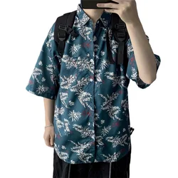 Casual Hawaiian Retro Coconut Tree Print Outdoor Party Short Sleeve Shirt For Men Beach Streetwear Oversized Blouses Summer