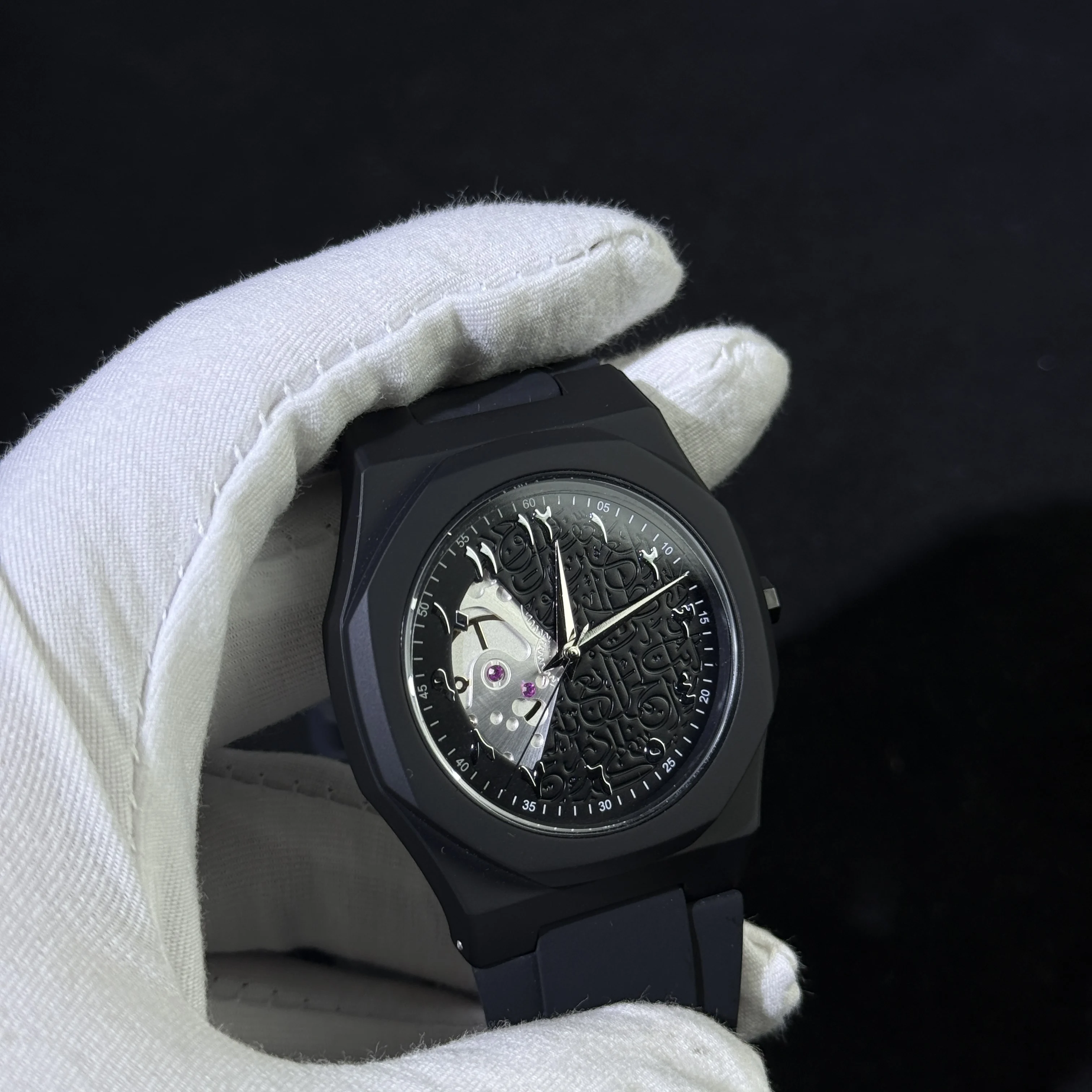 Men's Analog Mechanical Quartz Watch Arabic Numeral Waterproof Watch Fashion Men's Business Watch Polycarbonate Silicone Strap