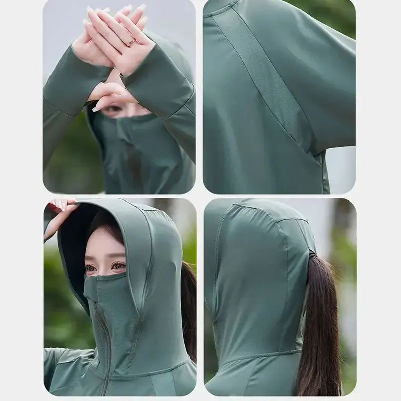 جديد 2025 ملابس نسائية للحماية من الشمس من الجل الأسود صيفية من الحرير الجليدي قابلة للتنفس للحماية من الأشعة فوق البنفسجية ورقبة دائرية شال خارجي