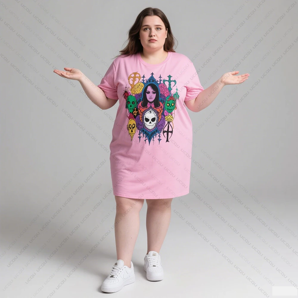 Sukienka damska plus size na lato, chłodna, rekreacyjna, spódnica do spania, domowa spódnica do spania, gotycki styl, modny nadruk, odzież damska.