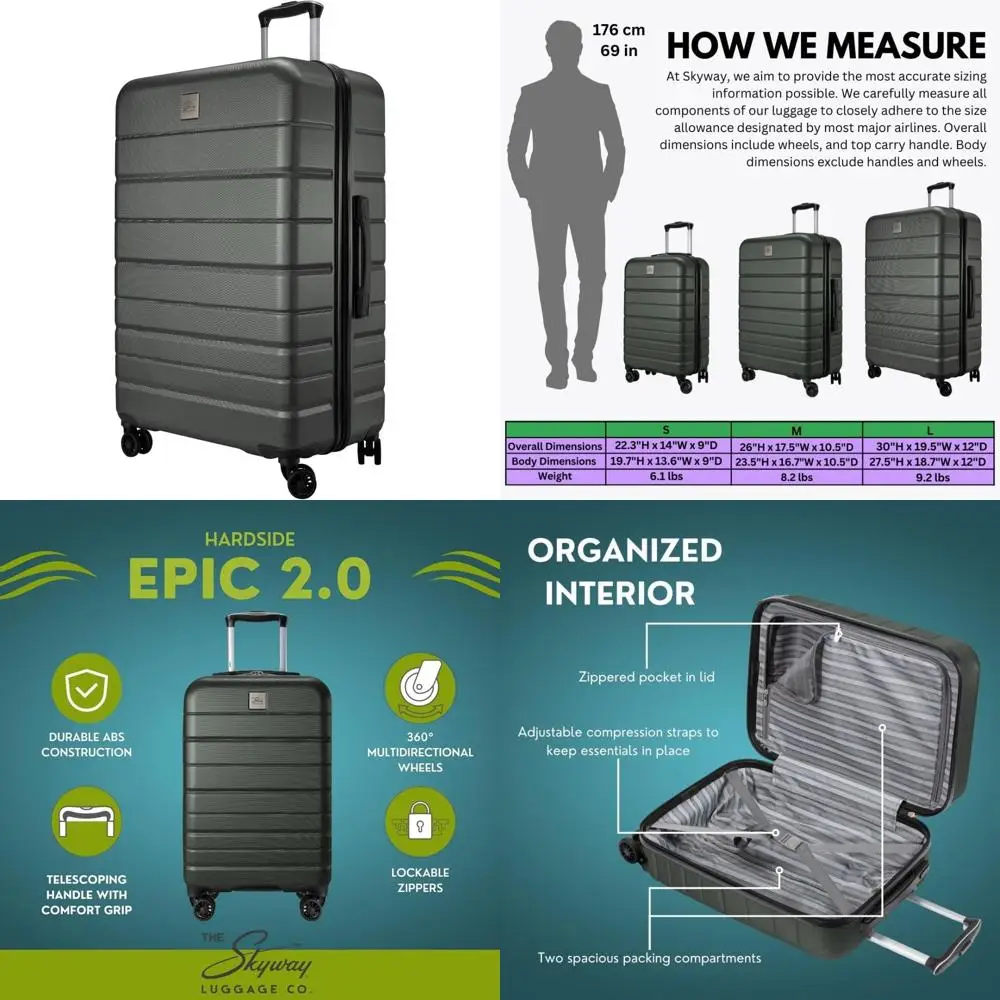 

Skyway epic 2.0 Жесткий легкий и прочный чемодан из АБС-пластика, просторный с двойными вращающимися колесами, удобным захватом, мужчинами и женщинами.