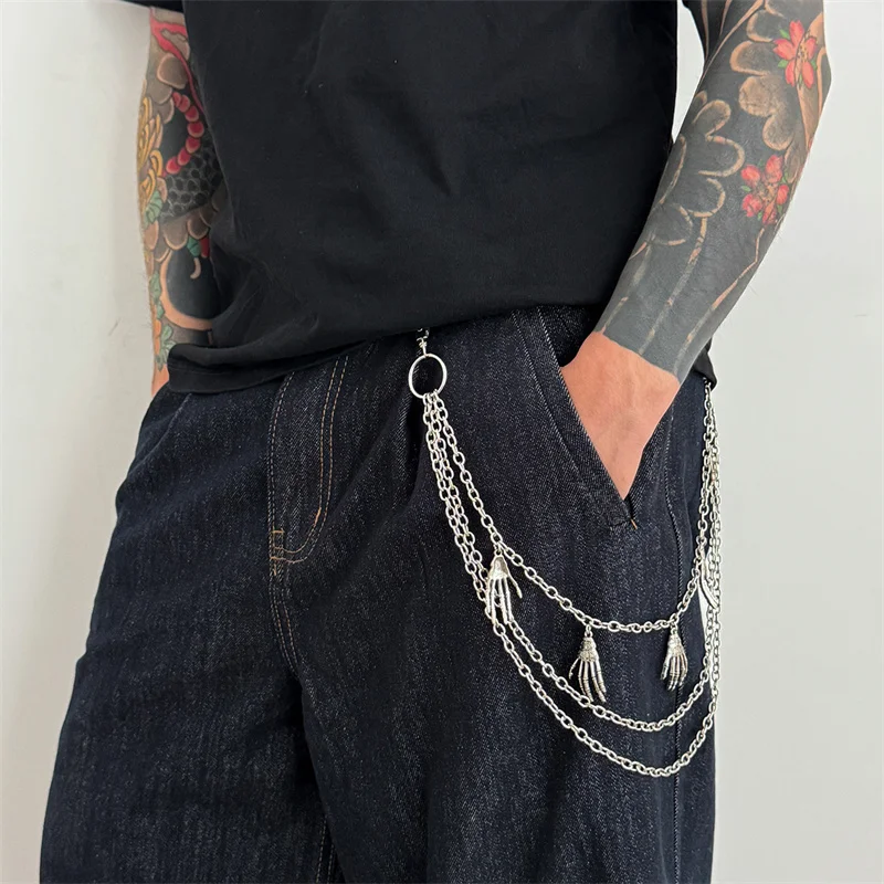 

Брелки в стиле панк, цепочка для женщин и мужчин, аксессуары для рук со скелетом на Хэллоуин, рок-готические брюки, поясная цепочка на джинсах, ювелирные изделия