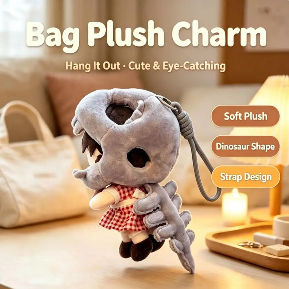 Cute Dinosaur Skeleton Hood Plush Doll Accessory Costume Headgear For 12cm Stuffed Animals Keychain Bag Charm For Backpack Purse