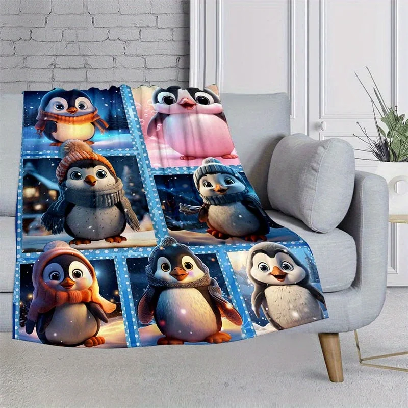 1pc 3D Cartoon Penguin Thin Blanket, Lightweight Flannel Throw For Sofa, Bed, Travel, Camping, Livingroom, Office, Couch, Chair,