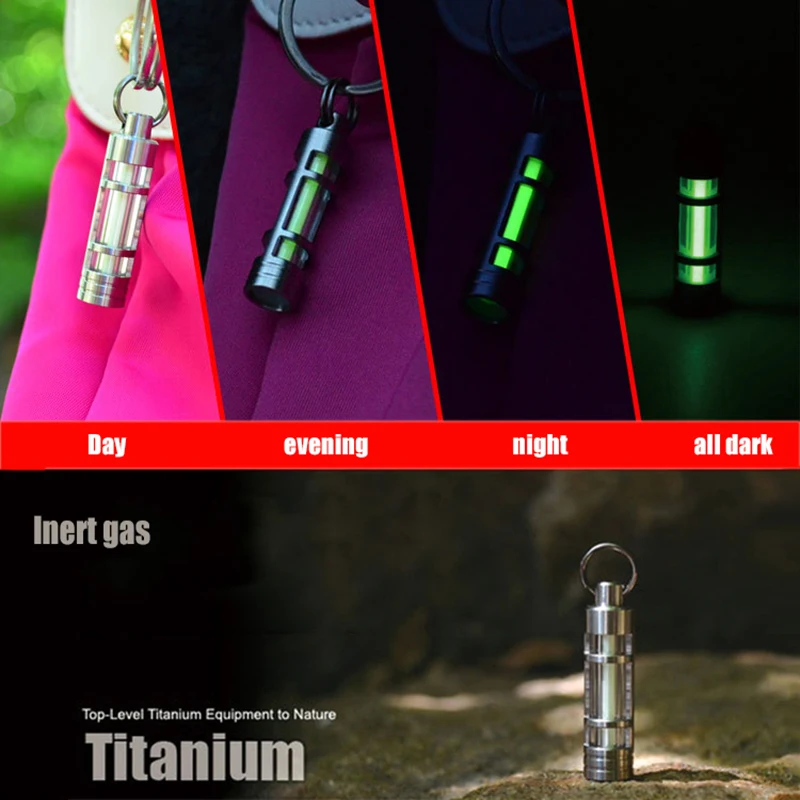 Alloy Titanium Keychain Tritium Gas Lamp Automatic Lights Titanium Key Ring Life Saving Emergency Lights For Camp Climb Fishing