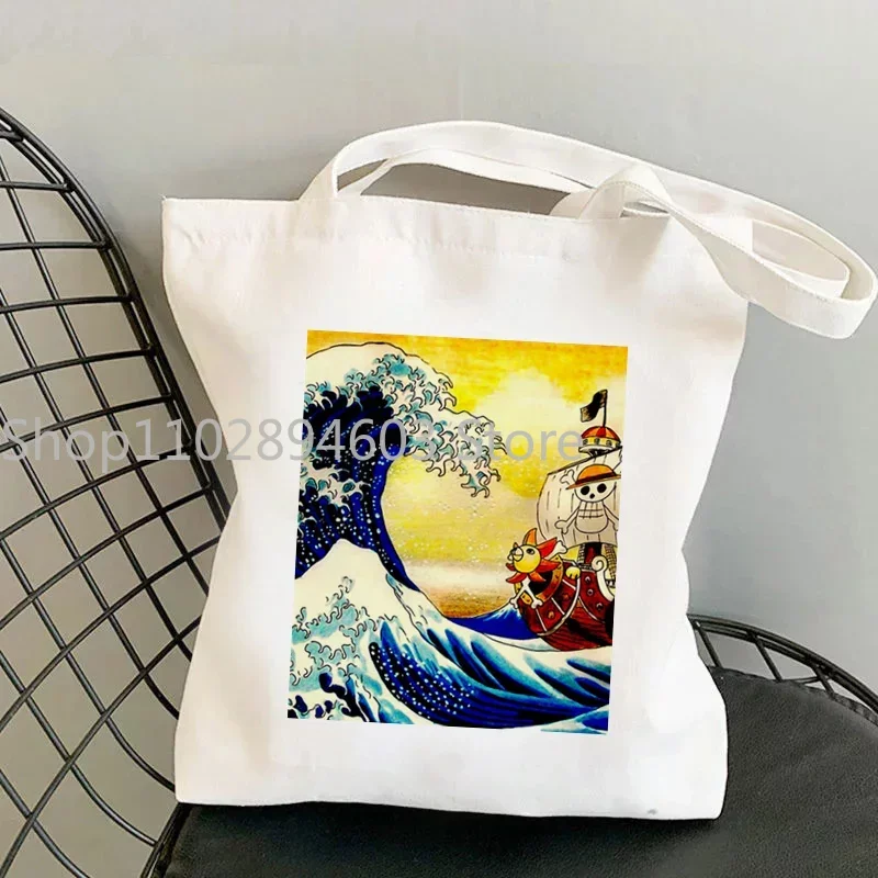 Shopper The Great Wave of Kanagawa bolso de mano estampado para mujer, bolso de compras Harajuku, bolso de hombro para niña, bolso de lona para mujer