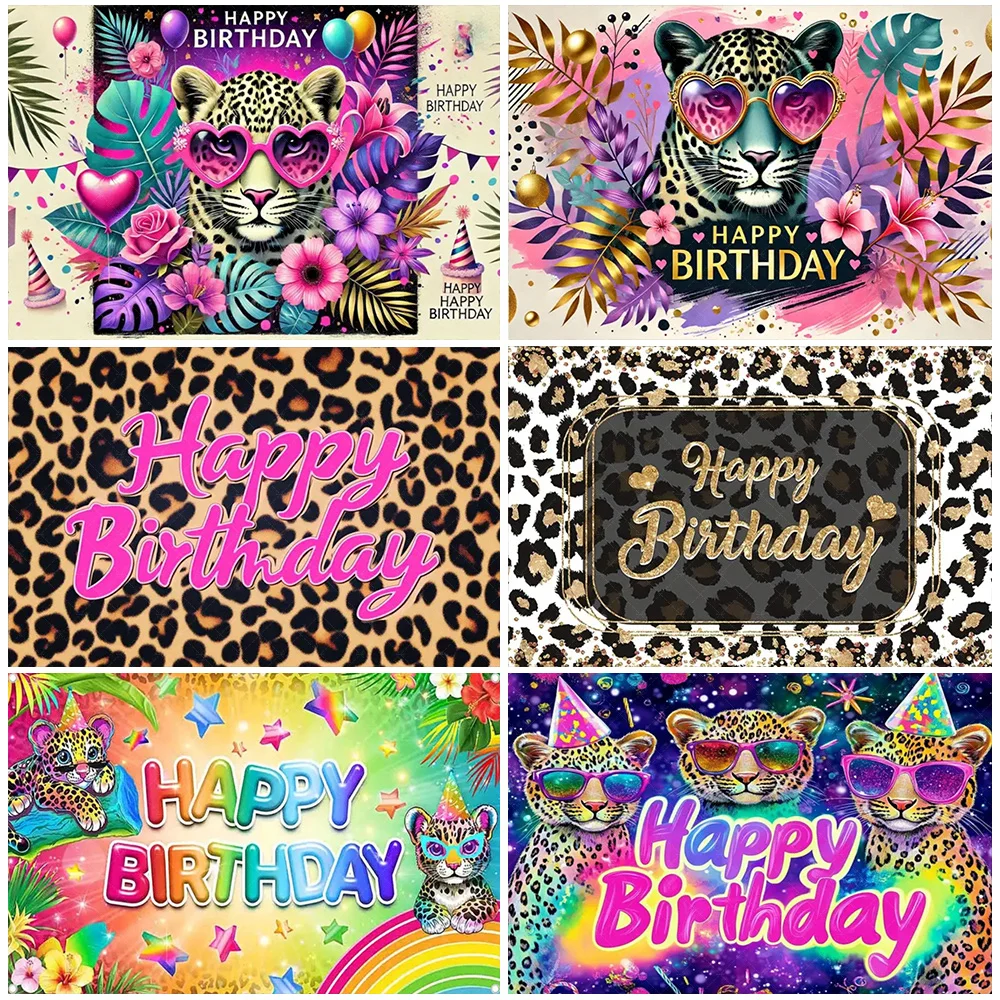 

Golden Shiny Colorful Backdrop Pink Leopard Birthday Party Decorations Photozone Background Wall Banner Decor Girl Boy Gifts