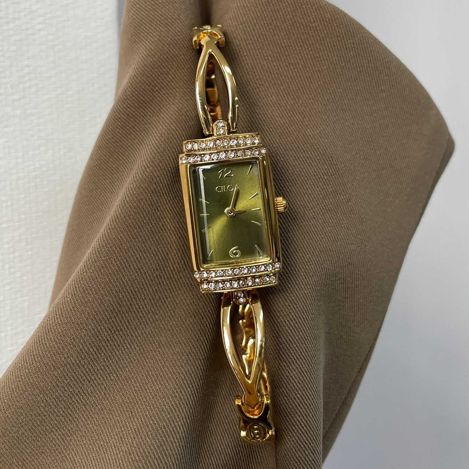 

CILOA green square watch female retro light luxury gift trend fashion 2025 new gift bracelet waterproof quartz watch