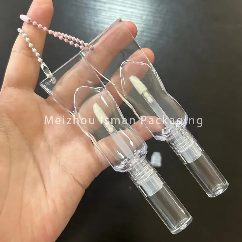 

50Pcs Empty cute all clear toothpaste shape lip gloss container makeup ice cube lipgloss packaging tubes with Keychain hole 2ml