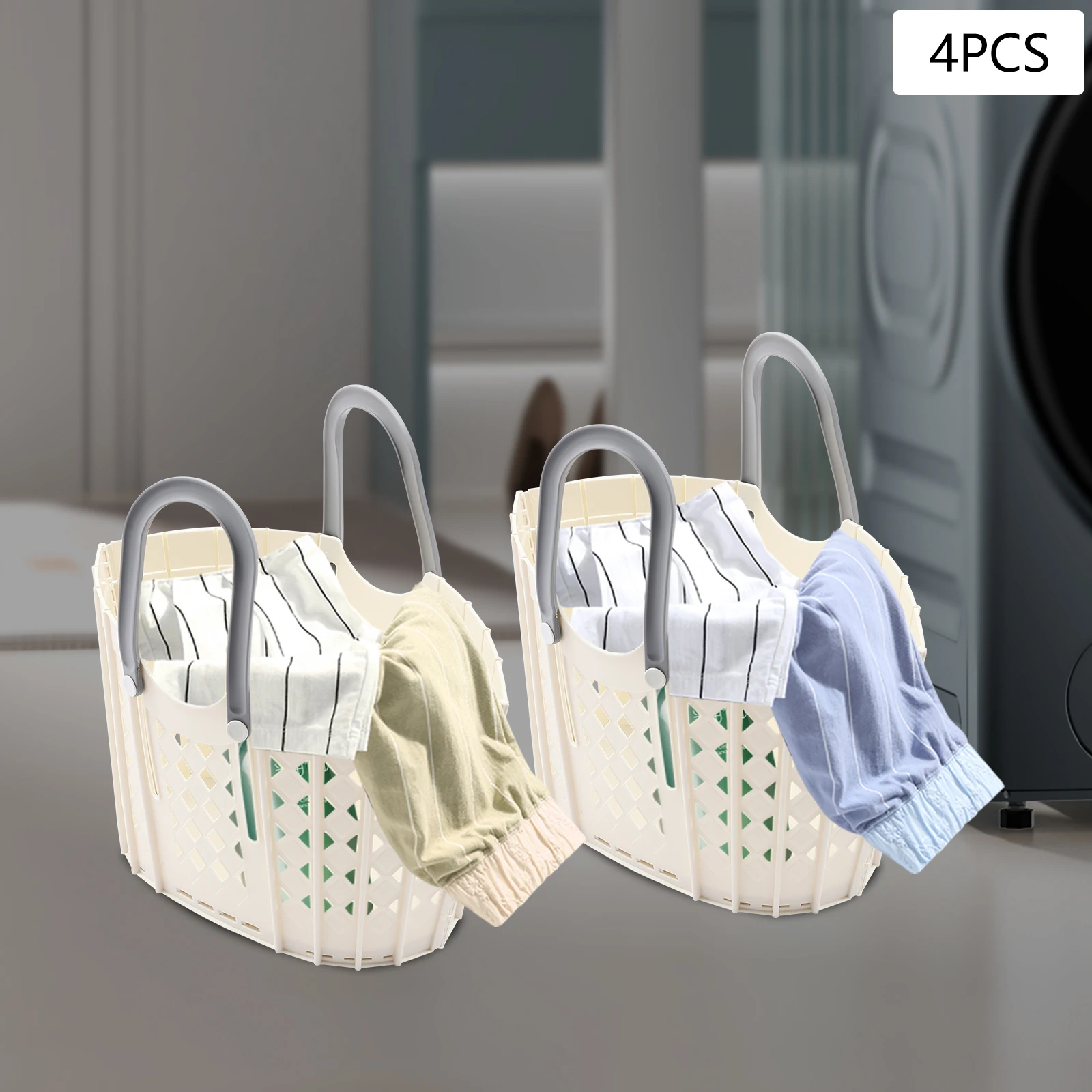 

Laundry Basket Portable Laundry Basket with Handle Dirty Clothes Washing Storage Cart Hollow-out Design