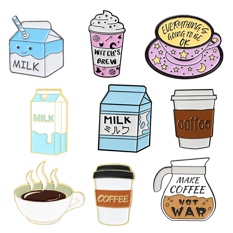 

Coffee Milk Beer Enamel Pin Witch's Brew Brooches Lapel Badge Jeans Shirt Backpack Cartoon Drinking Jewelry Gift Coffee Lovers