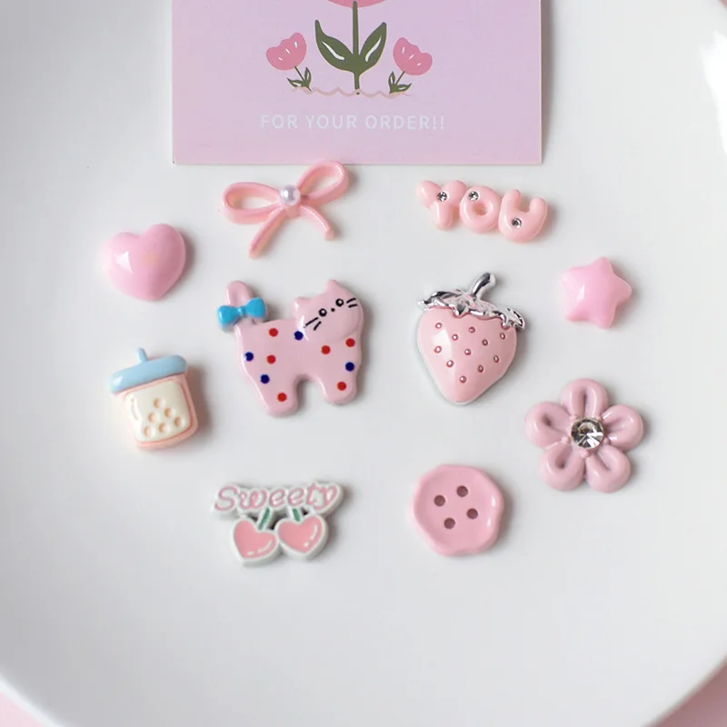 Fashino New 1 Set Mary Jane Ballet Shoe Charms with Pink Series Cat & Strawberry Buckle Crystal Shoe Decoration Accessories