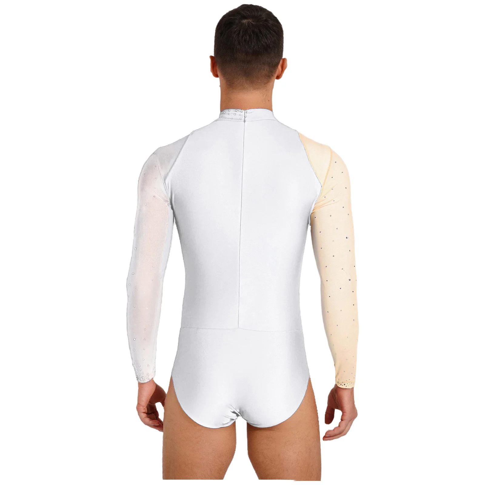 Herren-Overall mit glänzenden Strasssteinen, für Gymnastik, künstlerisch, Eiskunstlauf, Ballett, lateinamerikanischer Tanz, Performance-Kostüm, Reißverschluss, Schritt, Trainingsoverall – Detail 13