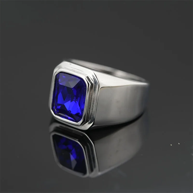 Punk High Quality Polished Gemstone Rings for Men Women Boys Hip Hop Rock Stainless Steel Ring Fashion Jewelry Gift Dropshipping