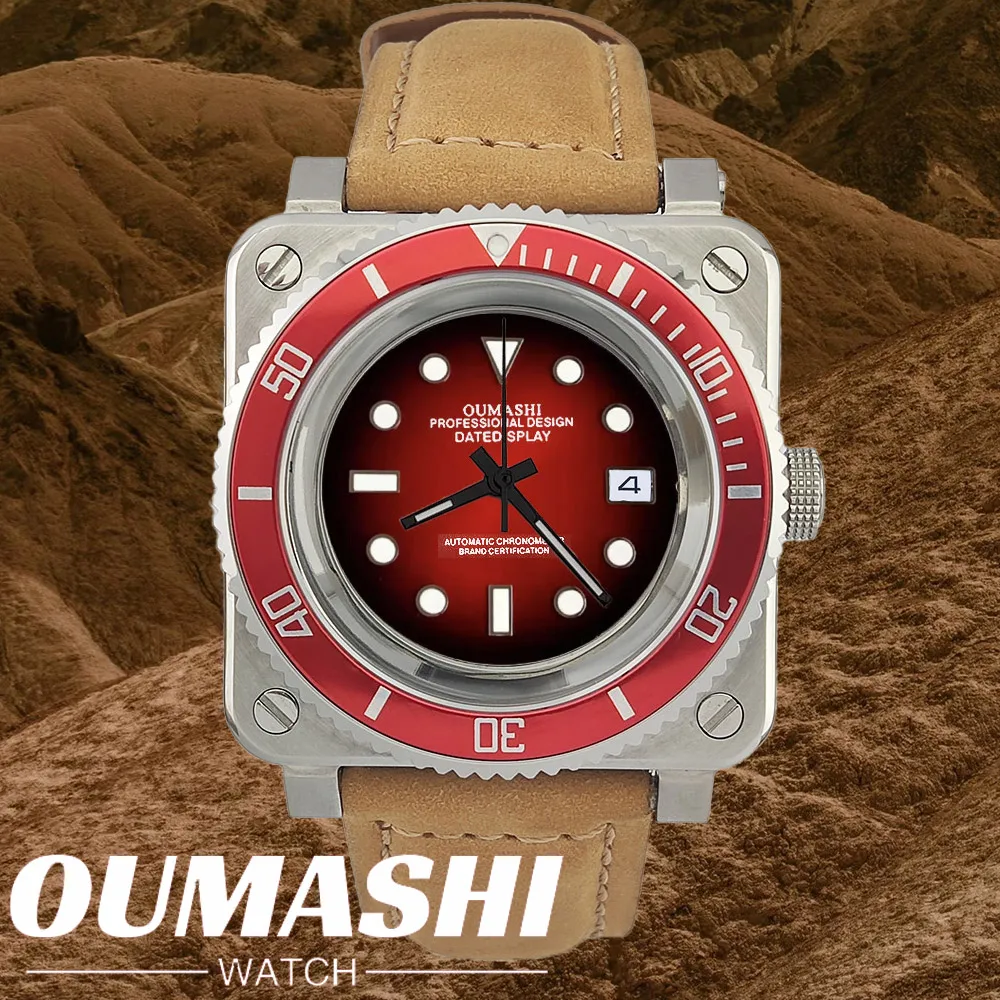 Fashionable square men's watch NH35 sports automatic movement Sapphire glass water-resistant 10BAR Luxury cowhide strap watches