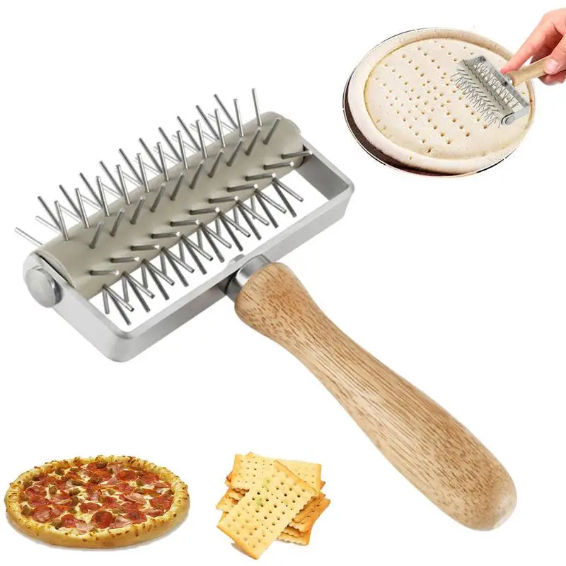 Pizza Dough Docker Stainless Steel Dough Roller Punchers With Wooden Handle For Pie Bread Kitchen Gadget Bakeware Tools