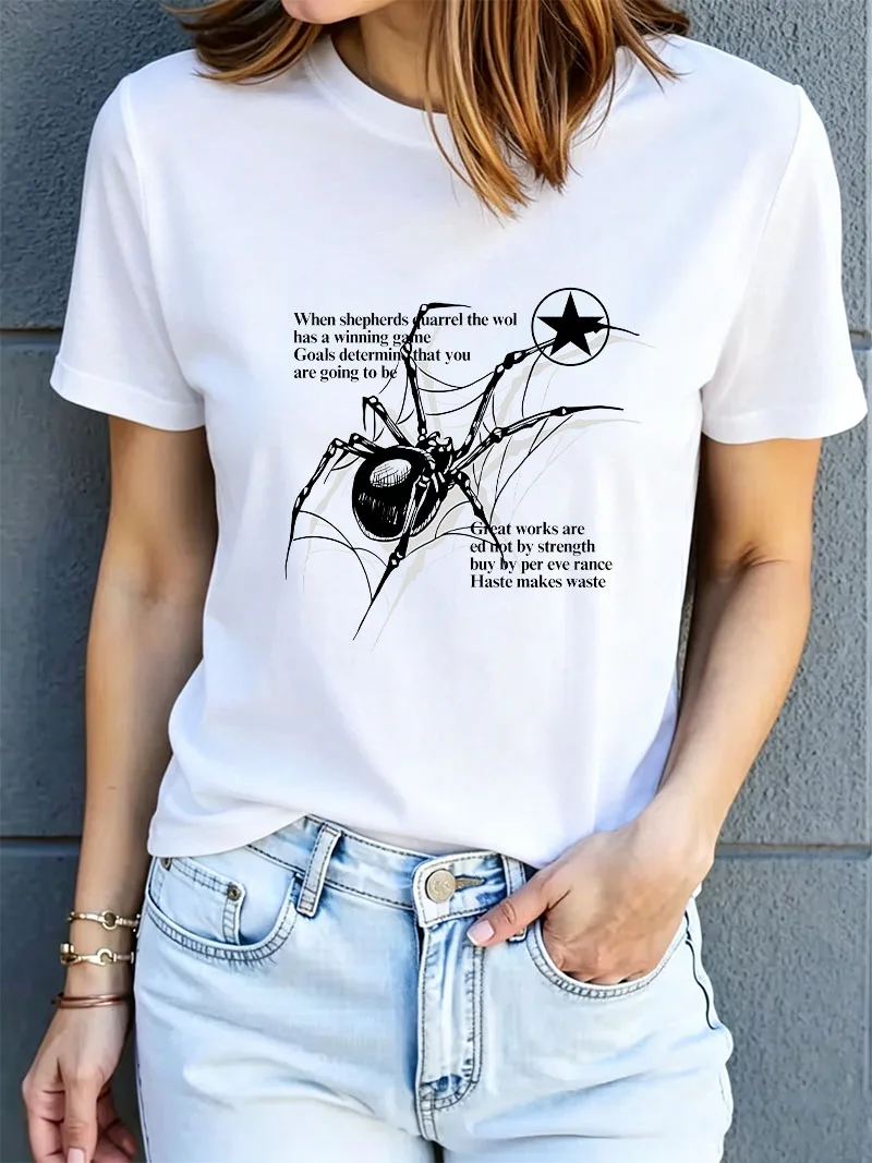 Hip Hop Spider Ptint  Casual Short Sleeved Crew Neck T-shirt Y2k Graphic T Shirt Fashion Funny Tshirt Clothes Female Y2k