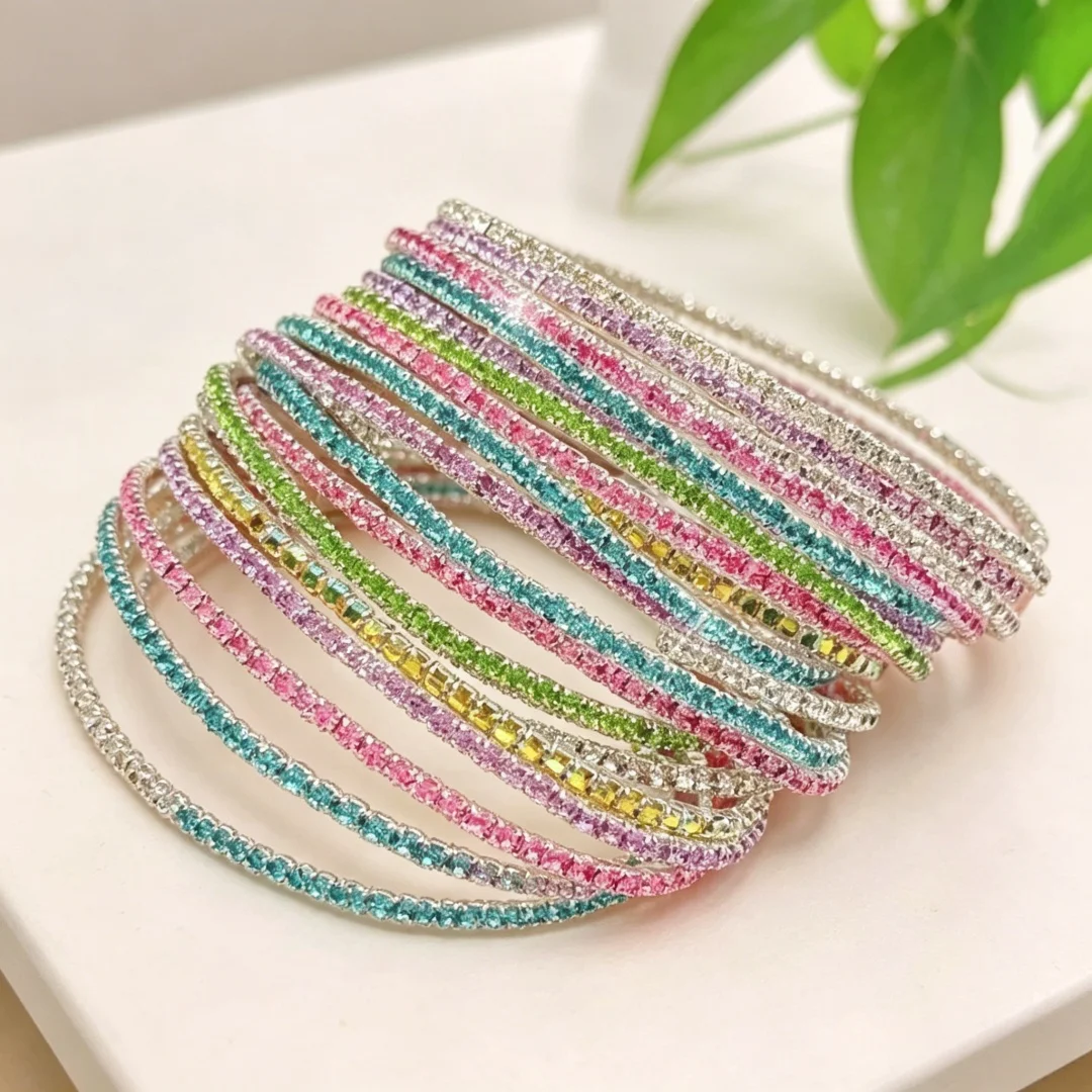 6-Piece Glass Rhinestone Bracelet Set for Women, Exquisite Stackable Bracelet for Mothers, Unique Jewelry Gift