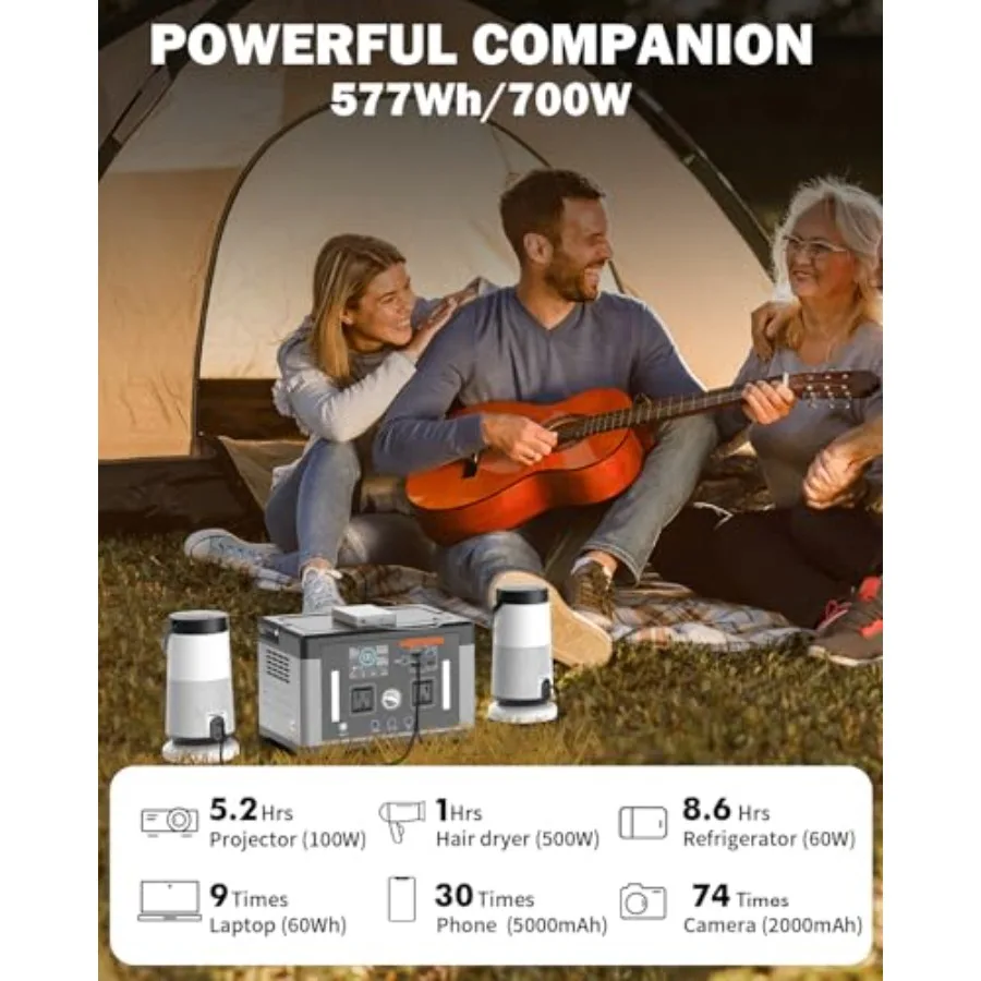 محطة طاقة محمولة 700 وات 577 وات في الساعة مولد طاقة شمسية مع قدرة زيادة 1000 وات وعاكس موجة جيبية نقية لتيار متردد تيار مستمر 120 فولت