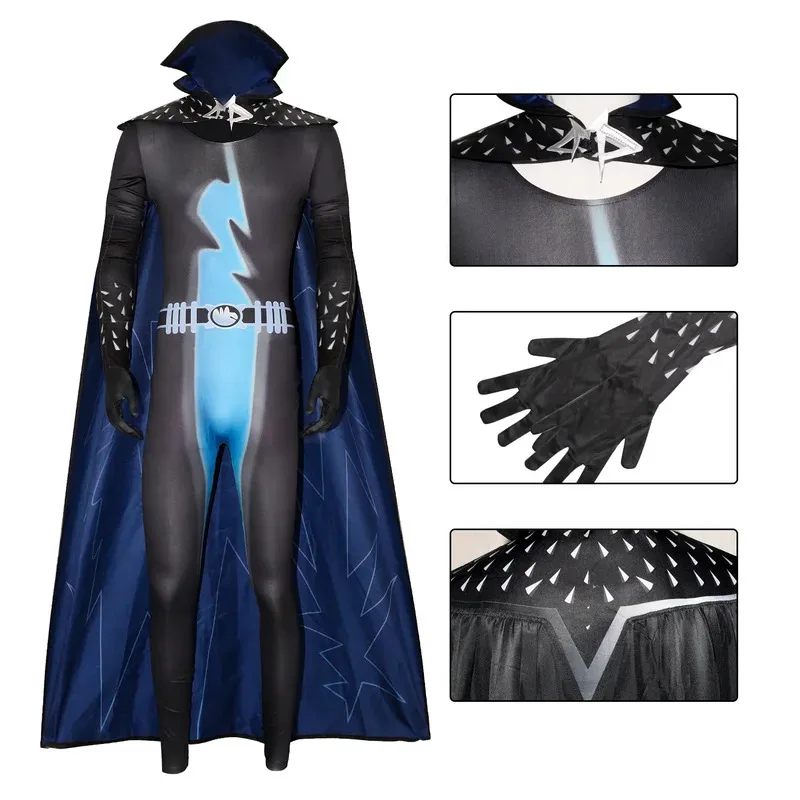

Megamind Jumpsuit with Cloak Cosplay Costume Villain Long Sleeve Bodysuit Halloween Masquerade Carnival Party Outfit for Menc;6,