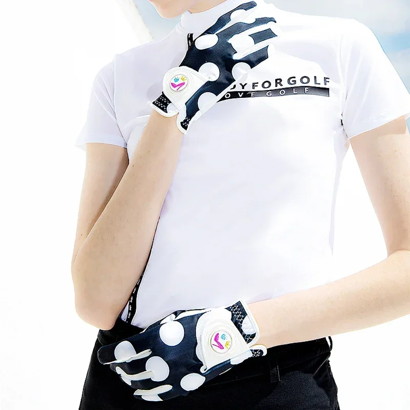 Love Golf 1 Pair Fashion Leopard Print Golf Gloves Women Non-slip Left Right Hand Mittens Lady Dot Anti-sweat Gloves with Mark