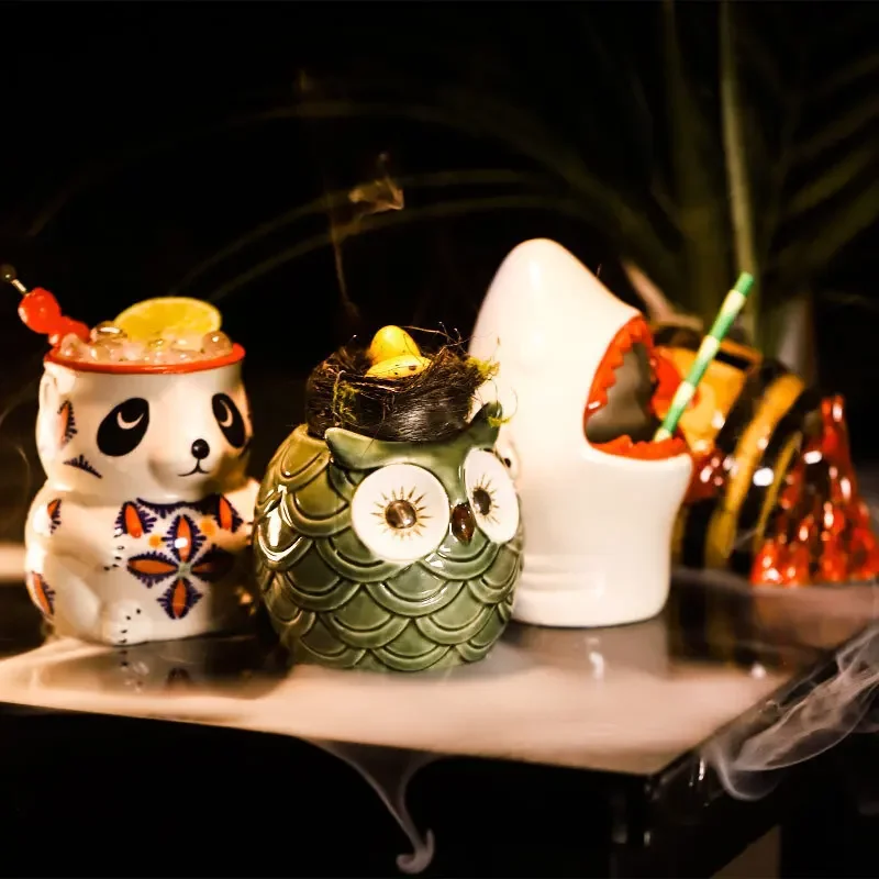 

Ceramic TIKI Mug Wine Glass Funny Hawaii Tropical Cocktail Glass Oak Barrel Hermit Crab Panda Shark Elephant Cup Bar Accessories