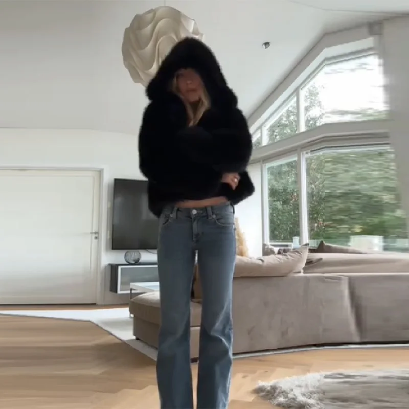 

Women's Imitation Fur Plush Coat Winter Loose Warm Hooded Coats Sexy Sweet Commuter Jackets 2025 Women's New Fashion Clothes