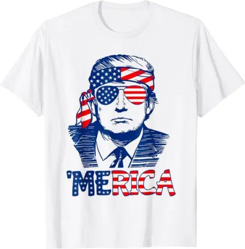 

'MERICA TRUMP Happy 4th Of July Trump American Flag Fun Unisex T-Shirt