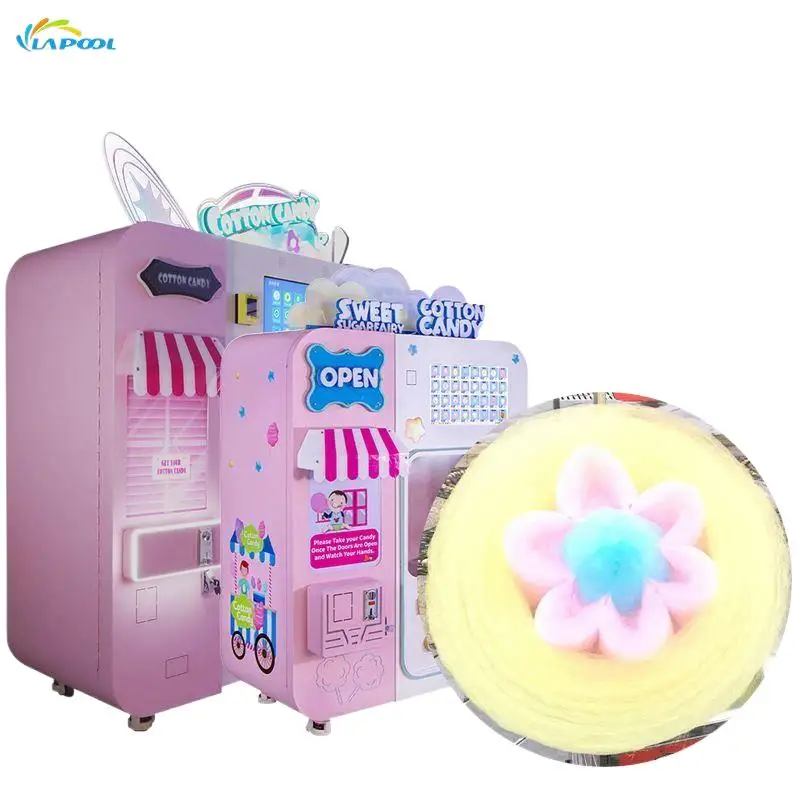 Full Automation Automatic Automated Cotton Candy Vending Machine With Card Coin Banknote Reader