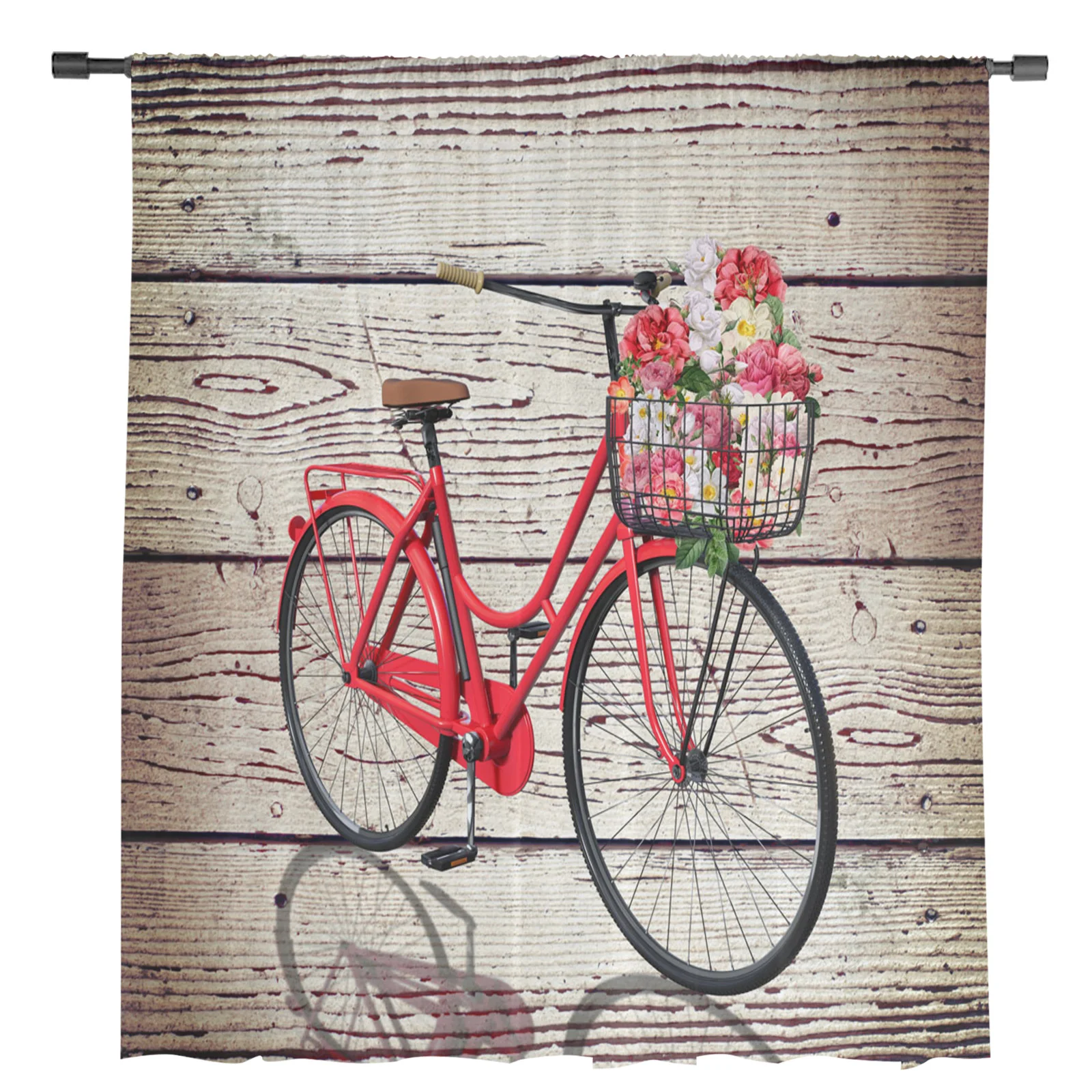 Bicycle Projection Wood Grain Tulle Sheer Curtains for Living Room Bedroom the Room Kitchen Voile Organza Decoration Curtains