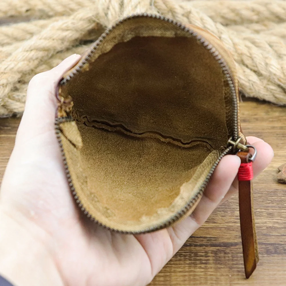 Carteira de couro para mulheres e homens, carteira artesanal vintage, mini bolsa titular de cartão, bolsas com zíper