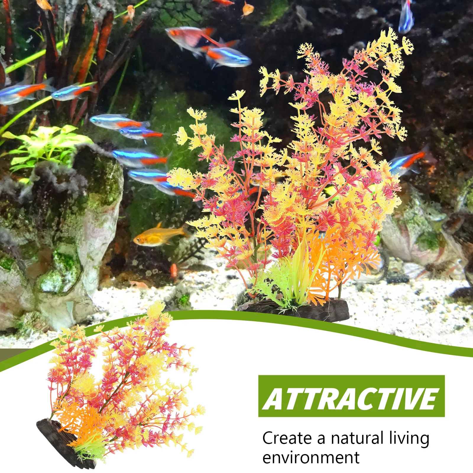 

2Pcs Aquarium Plants Decor Lifelike Faux Fish Tank Accessories Plastic No Odor Safe Realistic Textured Details Hiding Place