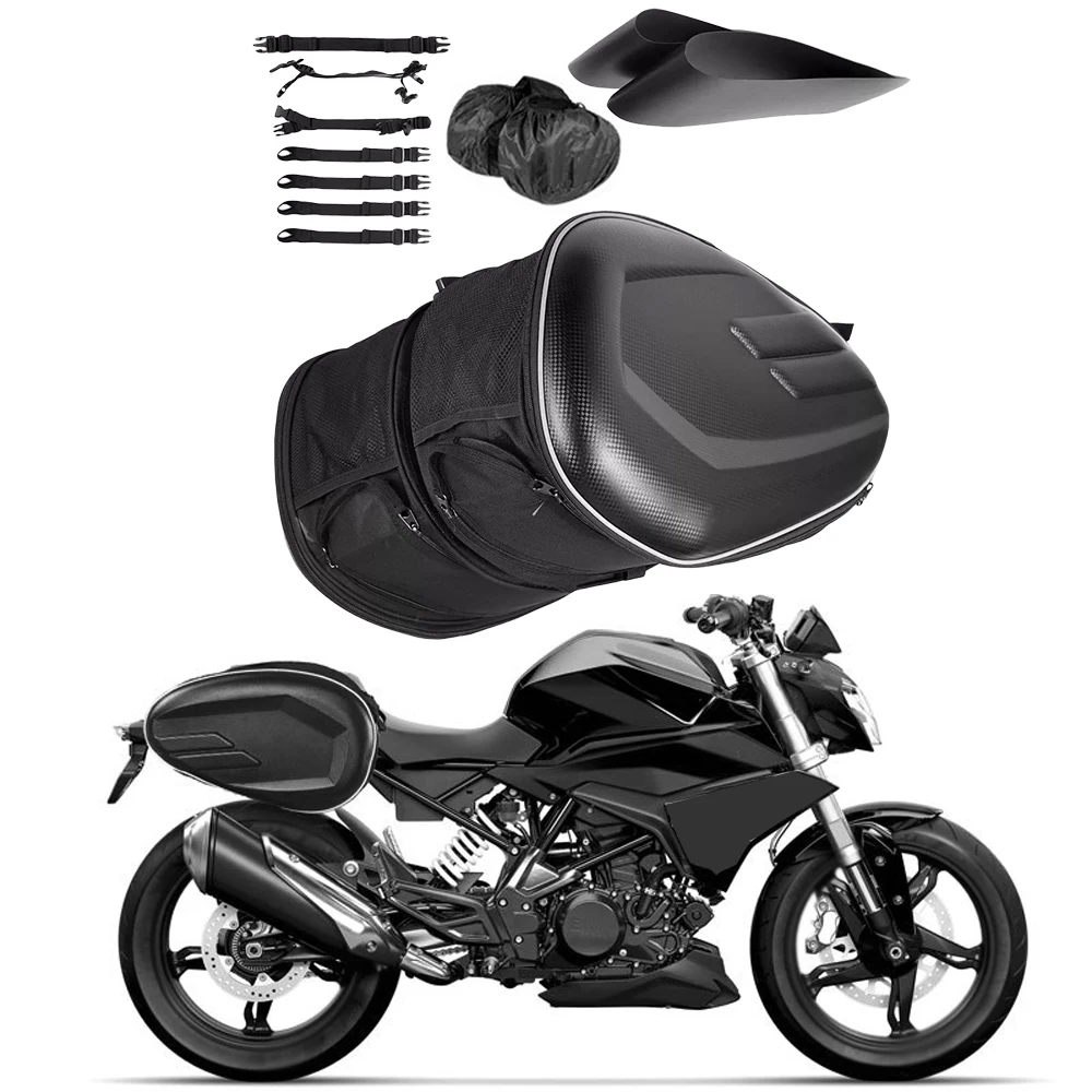 Waterproof Black Motorcycle Box Saddle Black Bags 18.11*10.23*9.84in Folded With Buckle,Plastic Edge Straps,Adjustable Belt