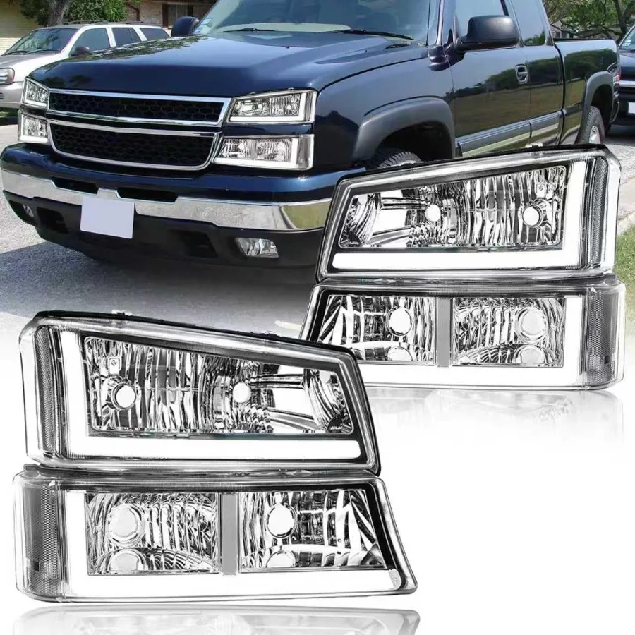 

LED DRL Headlight Assembly Kit with Chrome Housing and Clear Reflector for 20032006 Chevy Silverado and 20032006 Avalanche 1500
