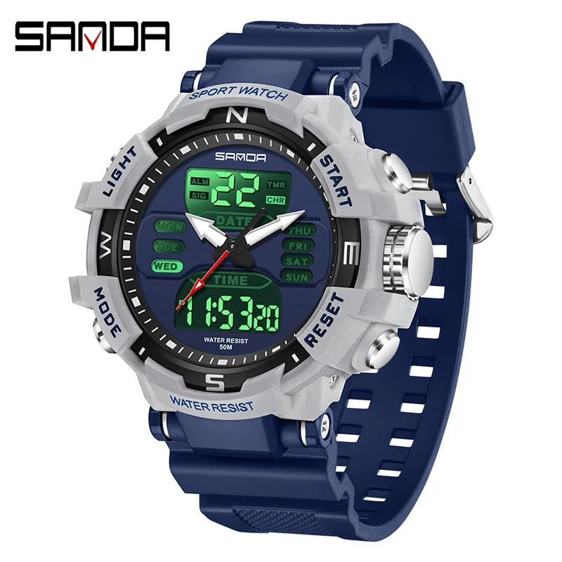 SANDA 6176 fashionable and trendy waterproof electronic watch best-selling electronic watch alarm clock multifunctional watch