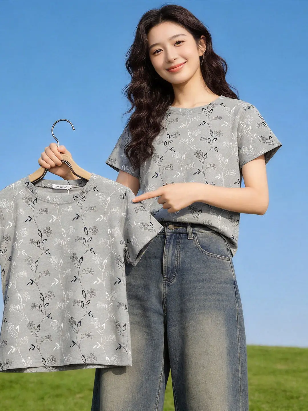 

Summer Casual Style Printed Short Sleeve T-Shirt Women's Loose Slimming Versatile Fashionable Small Audience Top Women's Wear