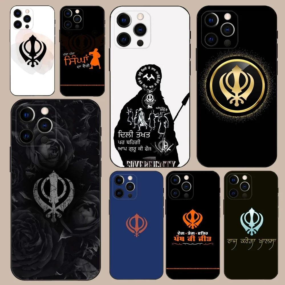 Sikh Khanda Sikhism Phone Case For iPhone 16,15,14,13,12,11,Pro,X,XS,Max,XR,Plus,Mini Soft Black Cover