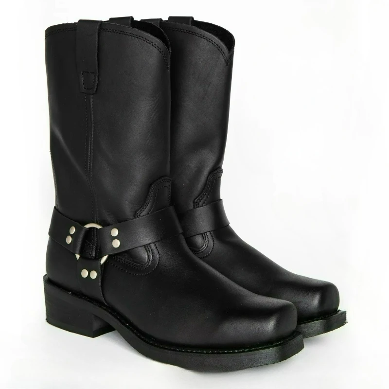 Luxury Retro Men's Cowboy Boots Mid Calf Western Boots New Buckle Strap Knight Boots Pu Leather Slip on Men Boot Plus Size 38-48 - Image 2