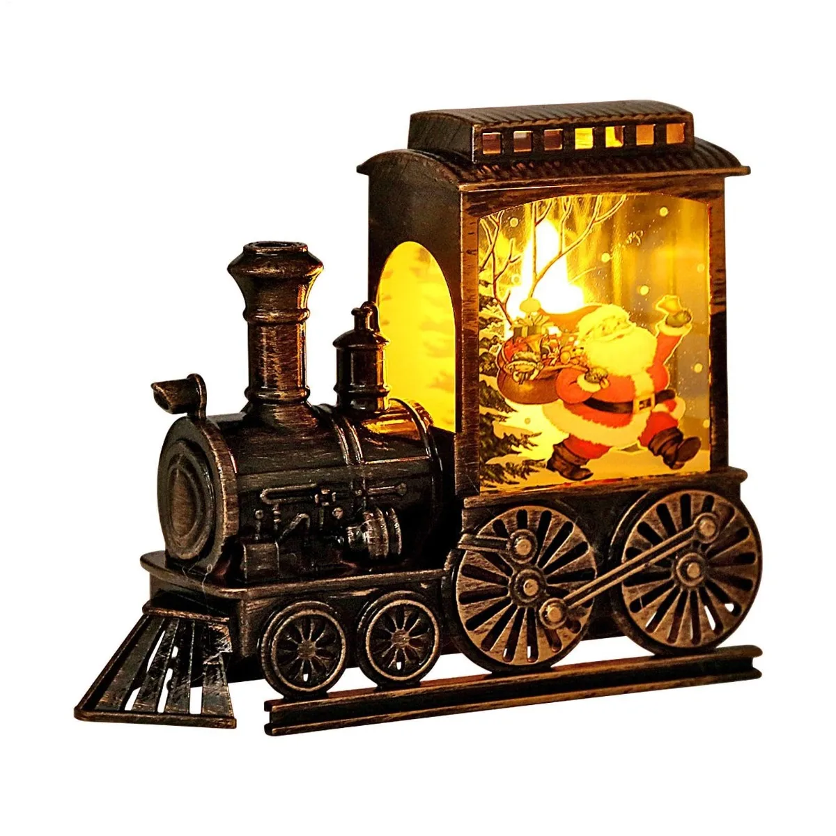Christmas Snow Globe Santa Train LED Lights Crystal Ball Holiday Ornament for Home Party Tabletop Decor Xmas Gift Winter Display