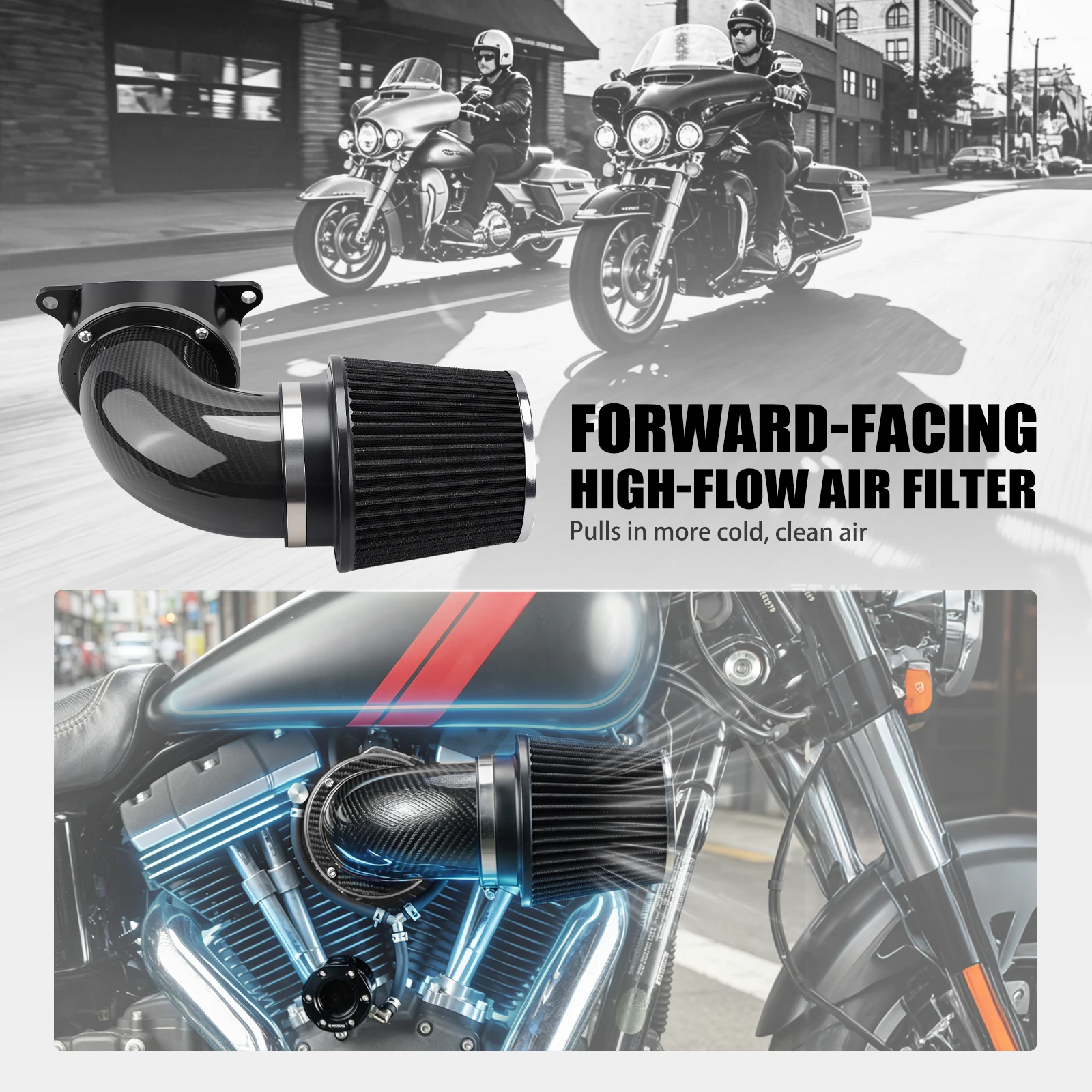 For Harley Dyna Street Bob FXDB FXDBP Forward-Facing Air Cleaner External Breather Kit Fat Bob Low Rider Super Glide FXD 2008-14