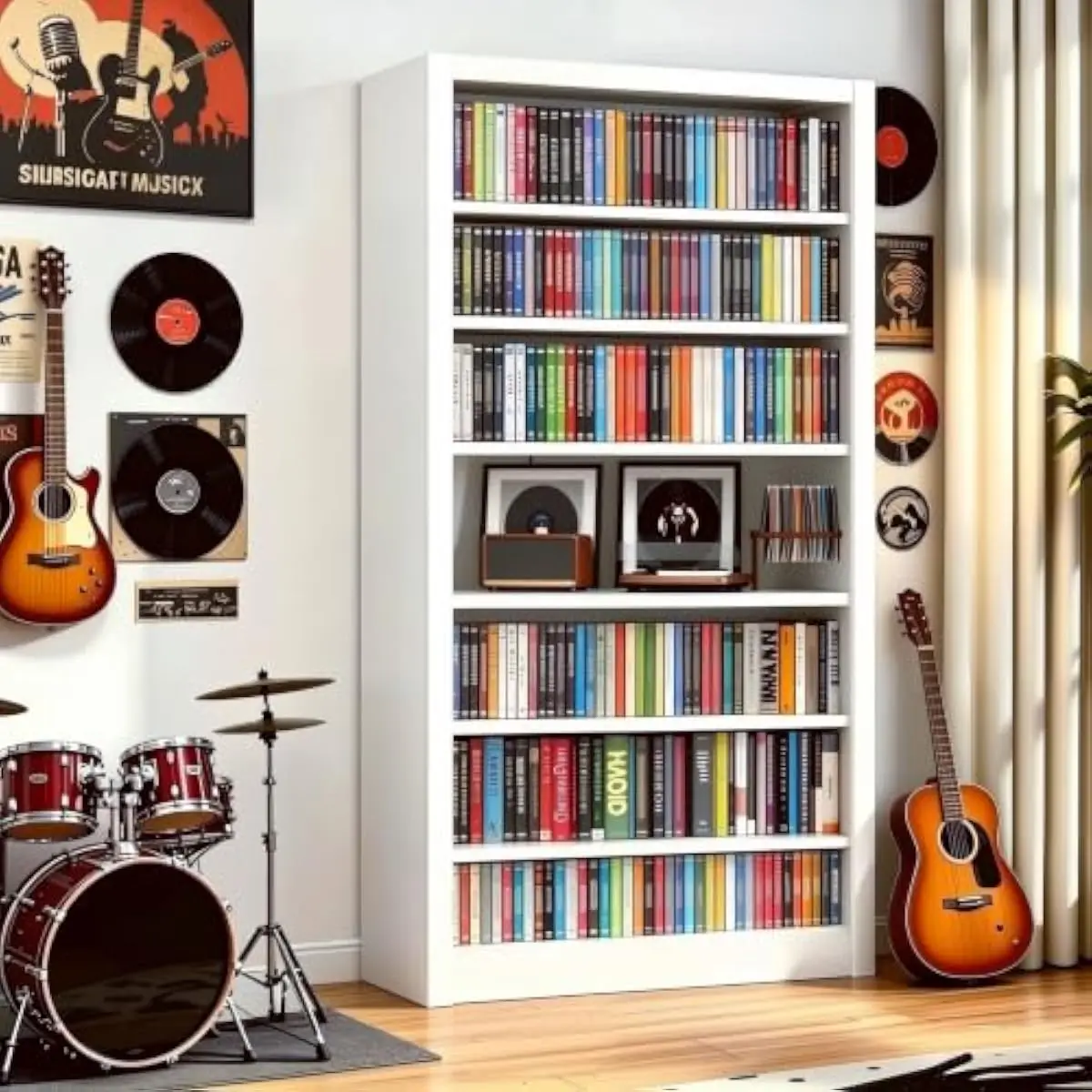 7 Tier Metal DVD Storage Cabinet with Adjustable Shelves, Freestanding Tall CD Media Rack Tower Bookshelf for Living Room Home Entertainment