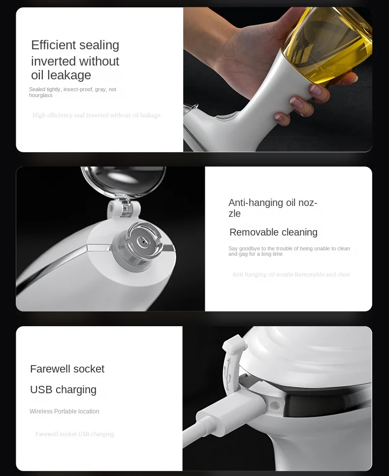 Electric Olive Oil Spray Bottle Dispenser USB Charging Detachable Soy Sauce Vinegar Storage Bottle for BBQ Kitchen Oil Sprayer