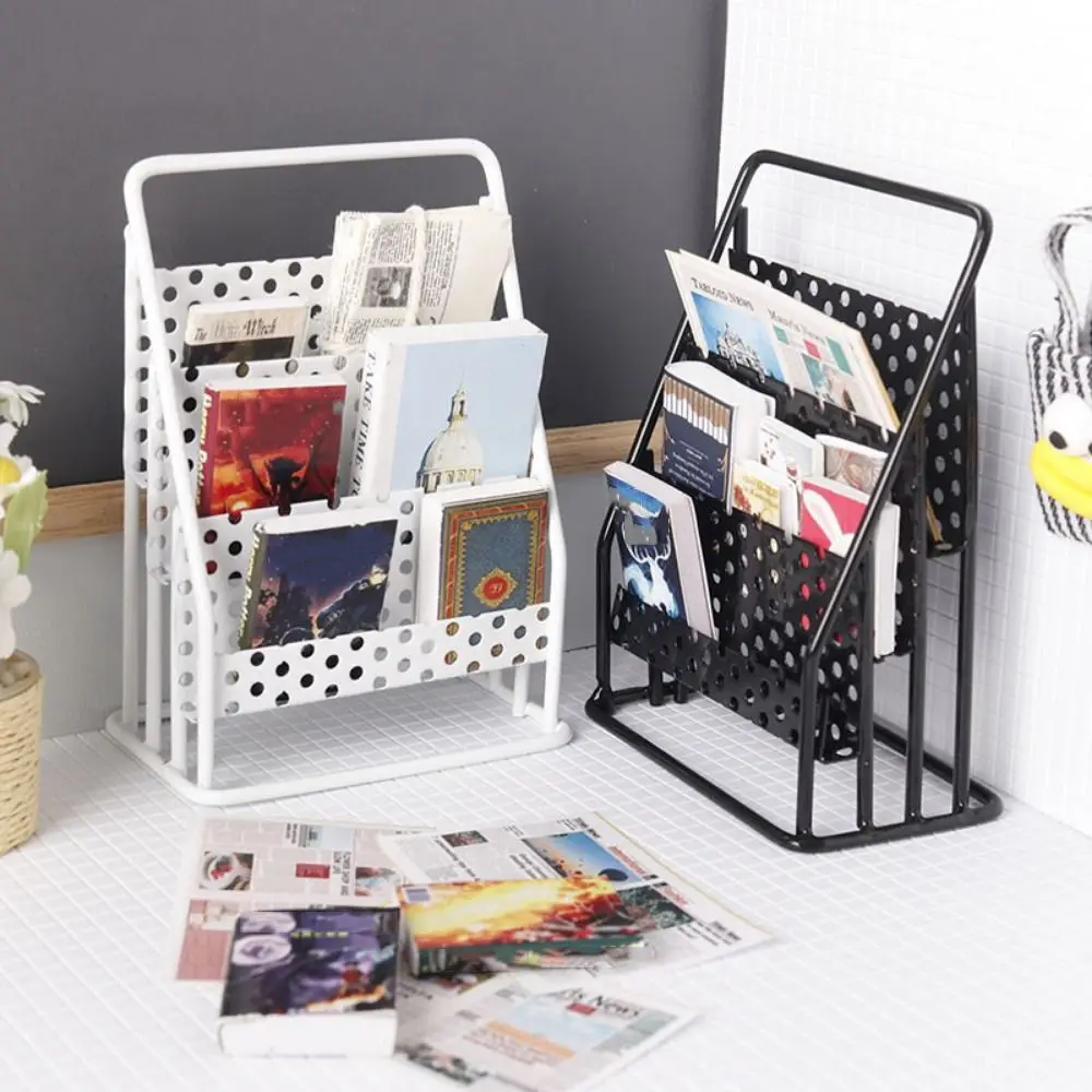 

1:12 Scale Dollhouse Iron Storage Rack Bookshelf Display Pretend Play Miniature Newspaper Rack Newspaper Shelf Daily Decoration