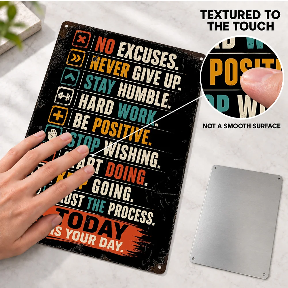 No Excuses Never Give Up Quote Printed Poster Bold Lettering Wall Art For Classroom Customized Aluminum Metal Sign Mentor Gift