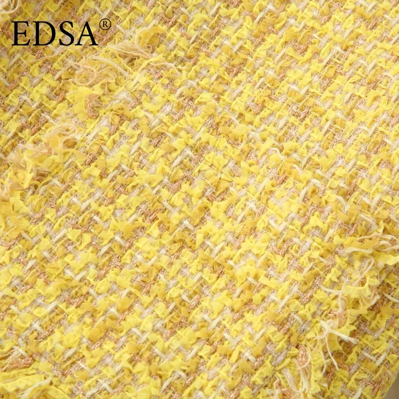 EDSA ملابس علوية نسائية كلاسيكية أنيقة غير رسمية أصفر سادة رقبة دائرية واحدة الصدر كم طويل معاطف قصيرة موضة جديدة معاطف خريف 2025 #5