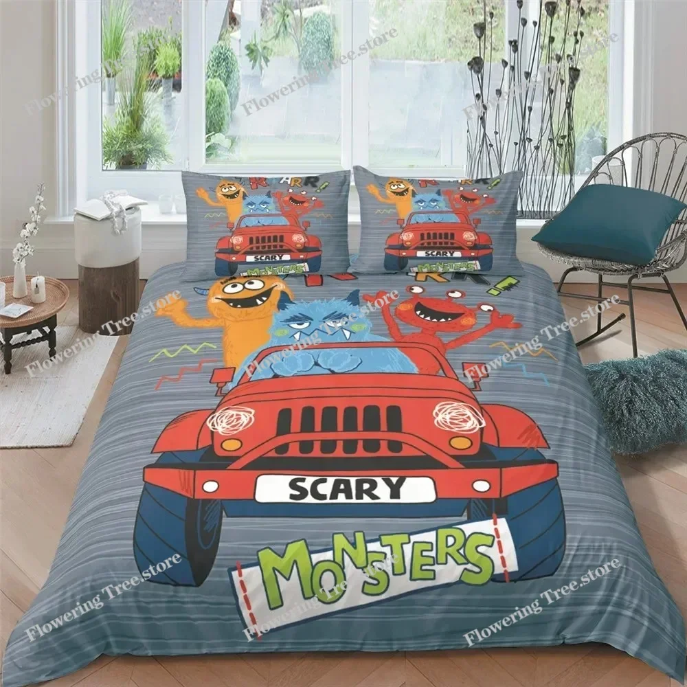Monster Car King Queen Duvet Cover Cartoon Bedding Set for Kids Lovely Toy Truck Comforter Cover Polyester Quilt Cover