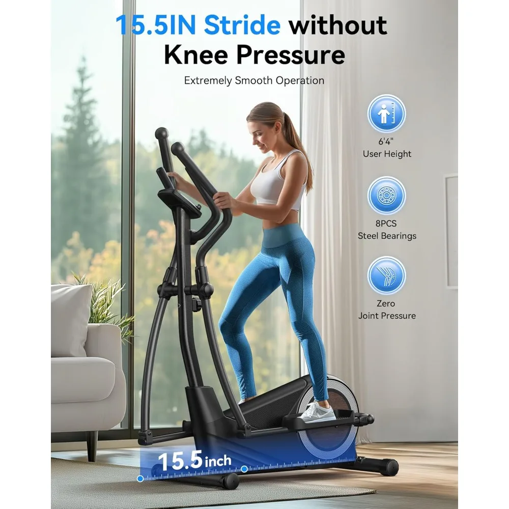 Elliptical Machine for Home, Magnetic Elliptical Trainer with 15.5IN-19IN Stride, 16 Resistance Levels, 400LBS Loading Capacity