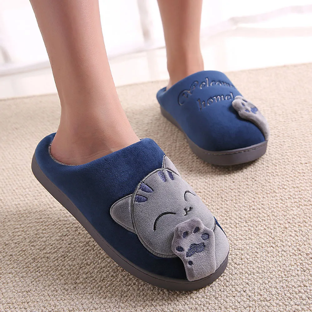 Home Men Cat Indoors Shoes Winter Bedroom Warm Floor Cartoon Slippers Men'S Slipper Size 12 Mens Slippers